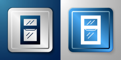 Poster - White Window in room icon isolated on blue and grey background. Silver and blue square button. Vector