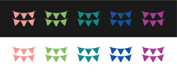 Poster - Set Carnival garland with flags icon isolated on black and white background. Party pennants for birthday celebration, festival decoration. Vector