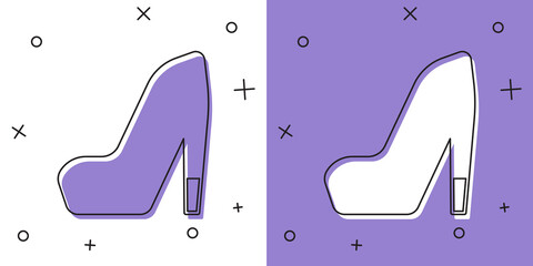 Sticker - Set Woman shoe with high heel icon isolated on white and purple background. Vector