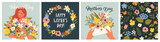 Fototapeta Młodzieżowe - Happy Women's Day March 8! Cute cards and posters for the spring holiday. Vector illustration of a date, a women and a bouquet of flowers!