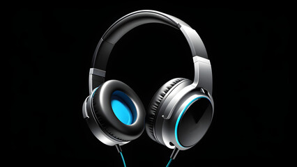 3d headphones. modern professional headphones icon symbol. isolated on a black background. With black copy space