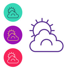 Sticker - Set line Sun and cloud weather icon isolated on white background. Set icons colorful. Vector