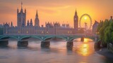 Fototapeta Big Ben - London cityscape with the Palace of Westminster and the London Eye at sunset
