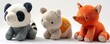 cutout set of panda, elephant and red fox stuffed fluffy plushie animal toys isolated on white png background for kids children bedrooms and kindergarten toddlers concepts, Generative AI