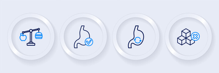 Poster - Set line No sugar free, Human stomach health, and Calorie calculator icon. Vector