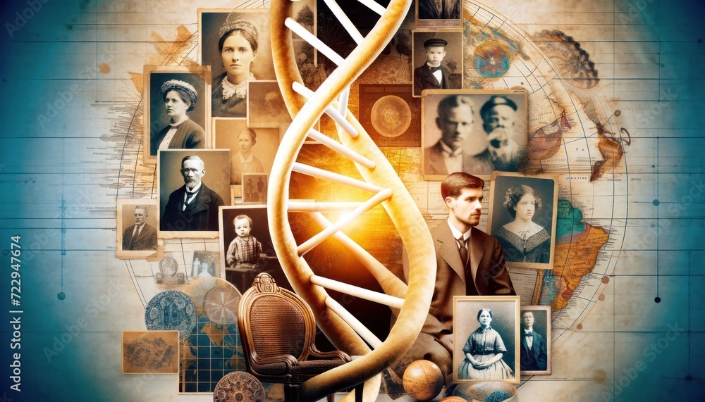 A collage representing the exploration of a family tree with old ...