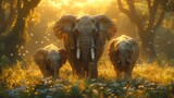 Fototapeta  - Elephant Family, Heartwarming scene of a family of elephants, emphasizing the strong bonds within the animal kingdom. 