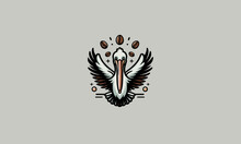 pelican with beans coffee vector logo design