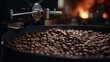 A roasting pan filled with coffee beans. Perfect for illustrating the coffee roasting process and the aroma of freshly roasted coffee.
