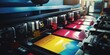© Fotograf - A printing machine with a variety of colored papers. This image can be used for illustrating printing services or creative projects