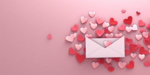 An envelope surrounded by hearts on a pink background. Perfect for love letters and romantic occasions