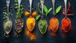Beautiful composition of different spices and herbs