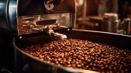 Poster - A roaster filled with coffee beans. Perfect for coffee lovers and coffee-related projects