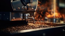 A Detailed View Of Coffee Beans Being Roasted. Perfect For Illustrating The Process Of Coffee Bean Roasting.