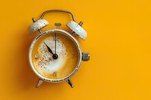 coffee latte alarm clock on a yellow background