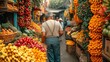 Men selling food products on the arab street market stall. AI generated image
