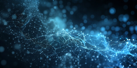 Wall Mural - abstract dark blue tech background with digital waves and artificial neural connections, quantum com