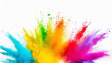 Fototapeta Tęcza - Colorful rainbow holi paint color powder explosion isolated on white wide panorama background