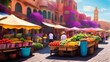 A bustling marketplace alive with the vibrant colors.