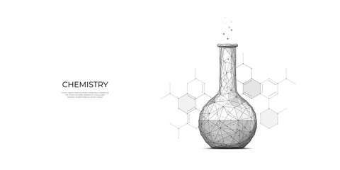 Science chemistry concept isolated on a white background. Laboratory tube with chemical formula on the background. Medical research test. Polygonal sketch. Abstract vector illustration with 3D effect.