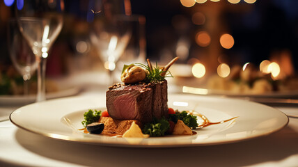 Wall Mural - Exquisite main course meal at a luxury restaurant, wedding food catering and English cuisine