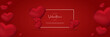 Horizontal banner with red 3d hearts. Place for text. Happy Valentine's day header or voucher template with hearts.