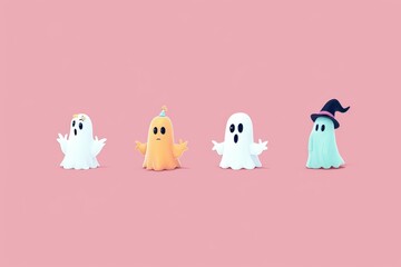 A group of three cartoon ghosts are shown on a pink background, AI