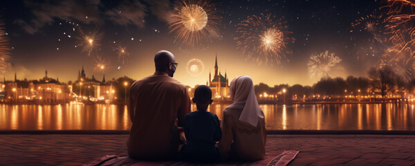 Canvas Print - Celebrating Life's Joys - Family Fireworks Watching, Fictional character created by Generative AI.