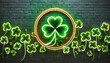 Vector realistic isolated neon sign of Clover frame logo for template decoration and invitation covering on the wall background. Concept of Happy St. Patrick's Day