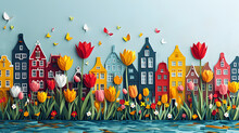 Papercut Tulip Festival: Amsterdam's Floral Beauty In Origami Art. Generative AI
