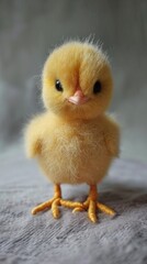 Wall Mural - A small yellow chicken standing on top of a bed