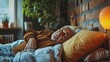 Happy senior man sleeps in a bed at home. sleep rest relax comfort. Mattress and bedding business banner