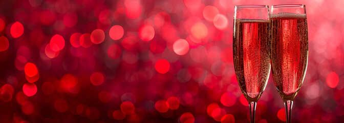champagne flutes in a background of hearts with hearts, in the style of bright backgrounds.