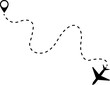 © Ali - Travel concept from start point and dotted line tracing icon. Airplane or aeroplane routes path. Aircraft tracking plane path, travel, map pins, location pins. Black vector zigzag road