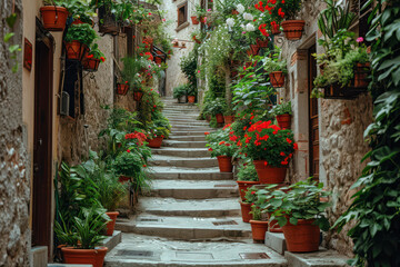 charming mediterranean village: a picturesque summer view of an ancient italian town with narrow sto