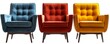 © Dream Canvas - collection Set of red blue and yellow retro vantage armchairs cutouts single seat sofas isolated on white background - Generative AI