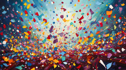 Sticker - 
Colorful confetti rains down from above, creating a lively and festive atmosphere. The celebration is palpable, and each piece of confetti carries the joy of the moment