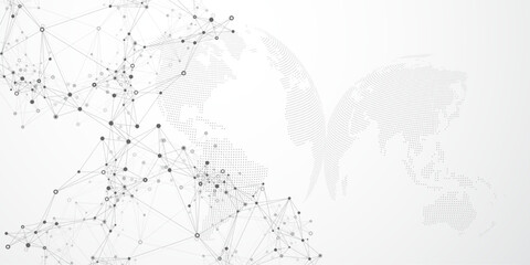 Wall Mural - Global network connection banner design template. Header social network communication in the global business concept. Big data visualization. Internet technology