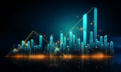 Growth arrow up and progress success business skill increase improvement graph on market profit stock background with goal of achievement futuristic finance economy. Generative Ai


