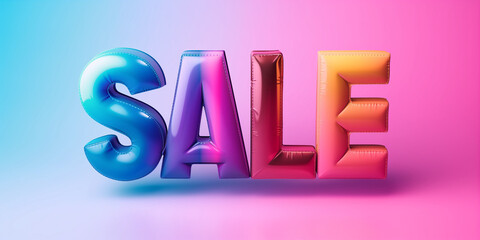 Wall Mural - Sale concept banner design. Bright three-dimensional inflatable letters. Special offer poster. Advertising promotion horizontal layout. Digital artwork raster bitmap illustration. 
