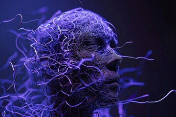 Wall Mural - A man is covered with a 3d model of wire, in the style of dark violet and azure