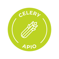 Wall Mural - Isolated Vector Logo Badge Ingredient Warning Label. Colorful Allergens icons. Food Intolerance Celery. Written in Spanish and English