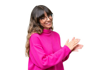 Wall Mural - Young caucasian woman over isolated background applauding