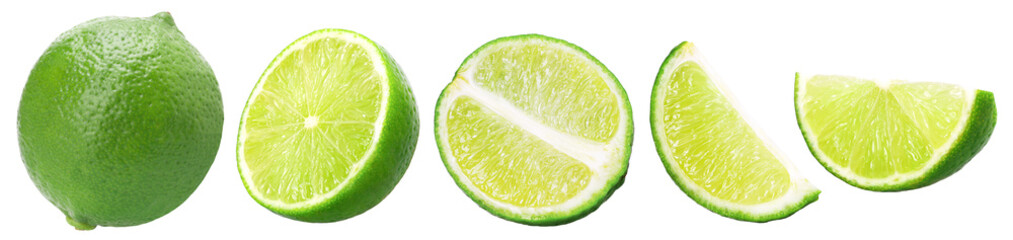 Wall Mural - Natural fresh lime, half and slice isolated, transparent PNG, PNG format, cut out