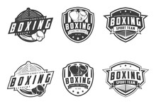 Boxing Club Logos Labels Emblems Badges Set, Boxing Logo, Emblem Set Collection, Black And White Logo Design Template
