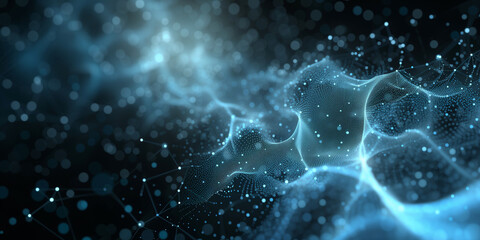 Wall Mural - abstract dark blue tech background with digital waves and artificial neural connections, quantum com
