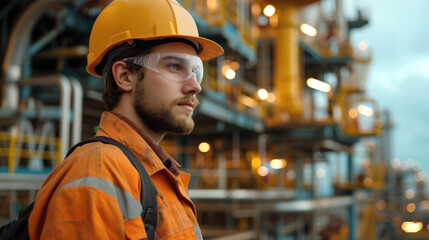 Poster - A petroleum engineer inspecting an oil rig. Generative AI.