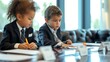 © Sasint - Two children with business suits Memorandum of understanding for doing business in the conference room