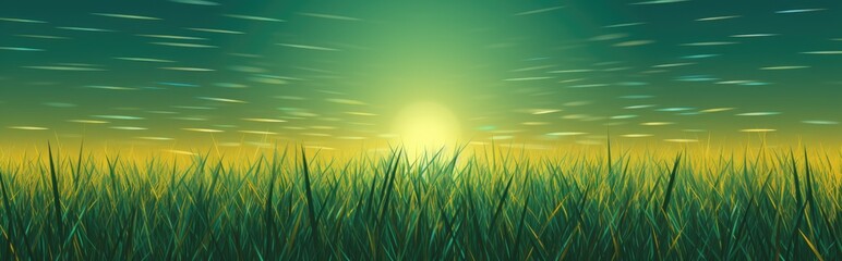 Canvas Print - In the summer, the sun's golden rays gently embrace the verdant grass, creating a tranquil scene.