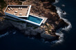 Architektur, modernes Haus, an den Klippen über dem Meer, Villa mit Pool, erstellt mit generativer KI